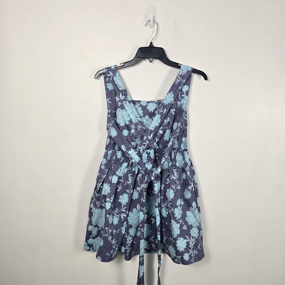 Free People Meet Me In Maui Mini Dress M Blue Floral Open Back - Picture 5 of 12